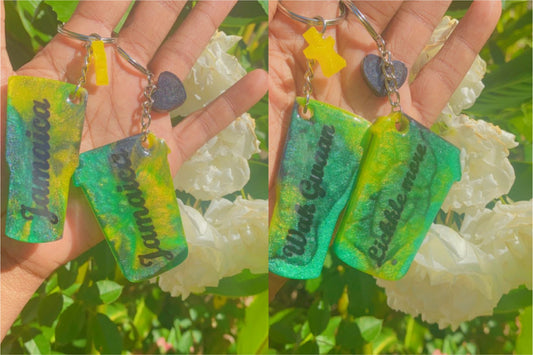 Jamaican Theme Wine and Coffee Cup Resin Keychain