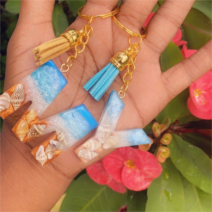 Beach Vibes Alphabet Resin Keychain
