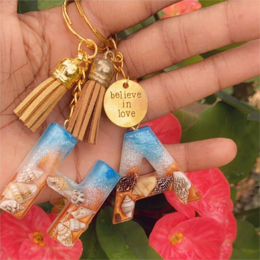 Beach Vibes Alphabet Resin Keychain