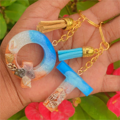 Beach Vibes Alphabet Resin Keychain