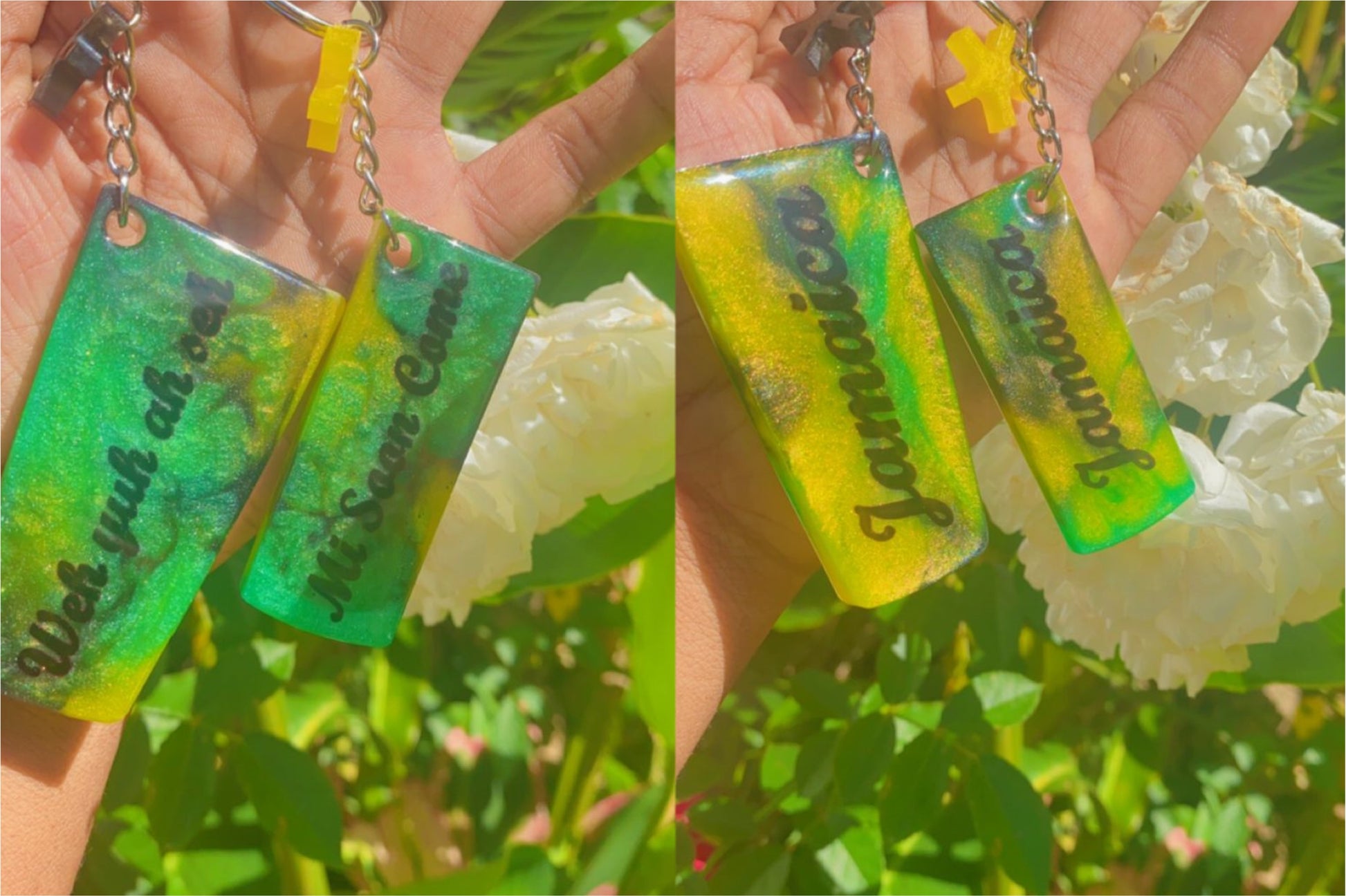 Jamaican Theme Wine and Coffee Cup Resin Keychain