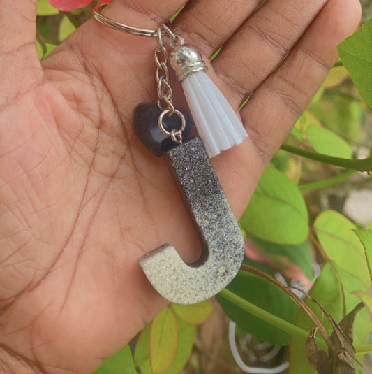 Black & White Ombre Alphabet Resin Keychain