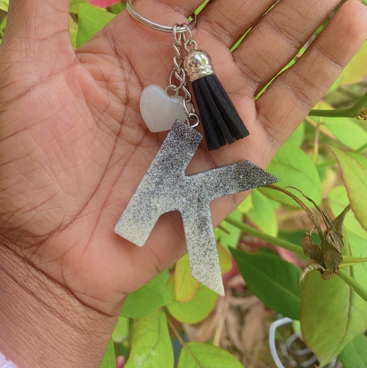 Black & White Ombre Alphabet Resin Keychain