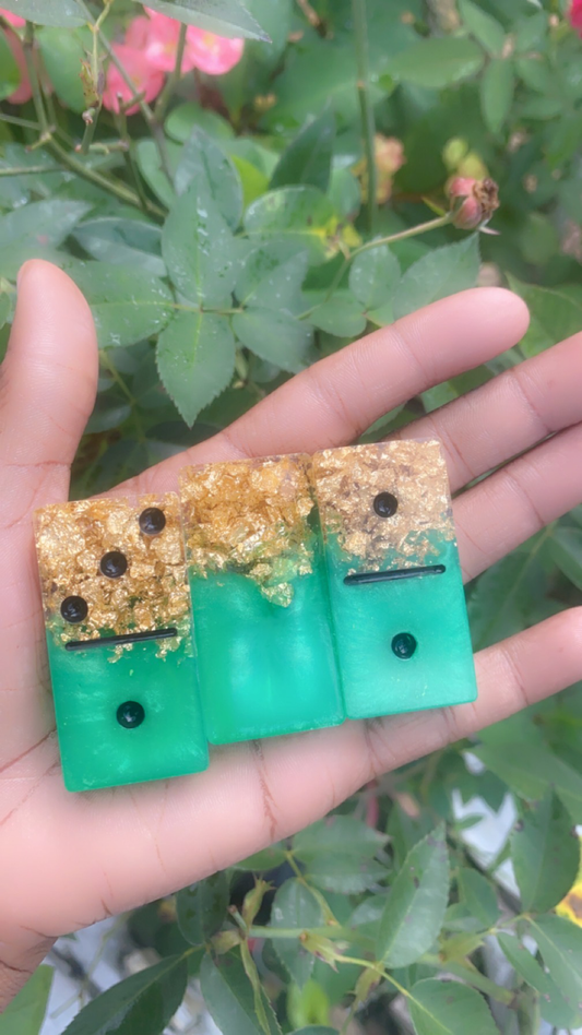 Green and Gold Flakes Ombre Domino Resin