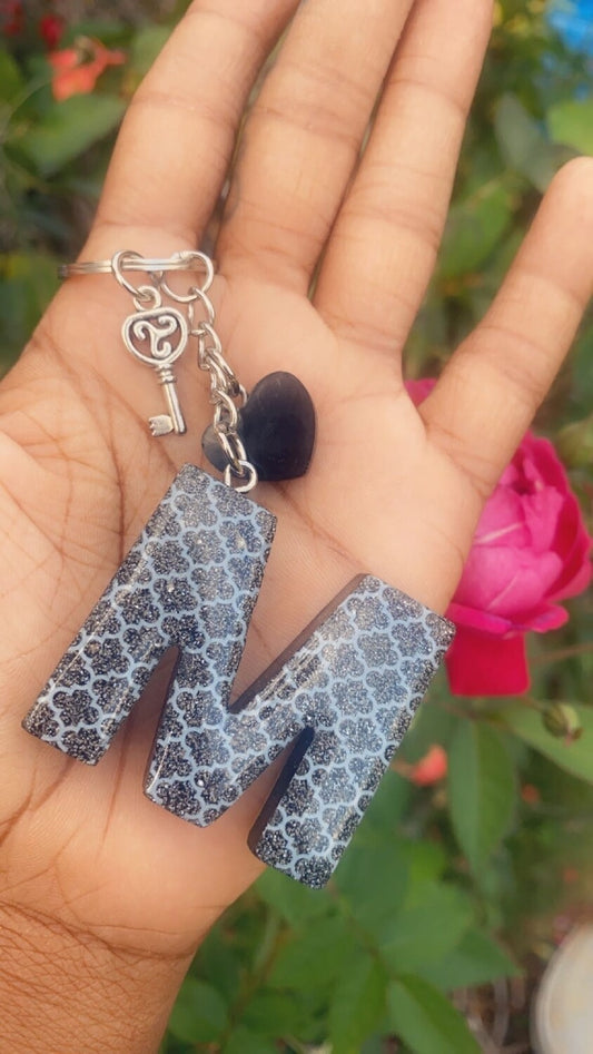 Black & White Pattern Alphabet Resin Keychain