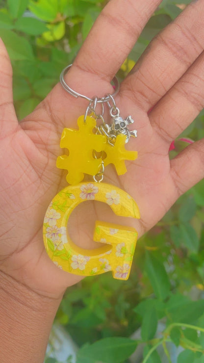 Spring Flower Alphabet Resin Keychain