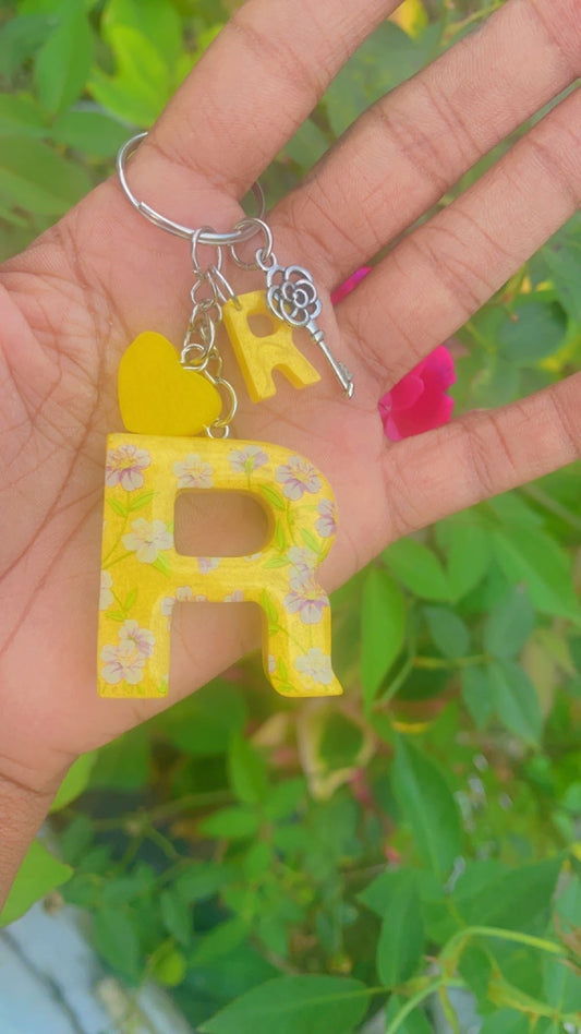 Spring Flower Alphabet Resin Keychain